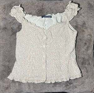 Brandy Melville Floral Pleated Button-Front Ruffle Coquette Cap Sleeve Top